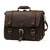 This is the front view of a large red brown full grain leather briefcase with three straps.
