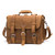 This is the front view of a large tan full grain leather briefcase with two straps.