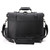High quality back of a black full grain leather briefcase that has two straps.