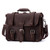 This is the front view of a large red brown full grain leather briefcase that is a classic one.