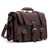 High quality this red brown full grain leather briefcase has two straps on the sides and one in the middle.