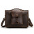 This is a dark brown leather satchel that is thin from the front side of a briefcase