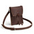 This is a red brown leather satchel that is thin from the front side.