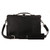 High quality back of a leather briefcase that has a shoulder strap laying on the ground.