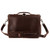 High quality back of a dark red brown leather briefcase that is not in backpack form.
