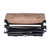 High quality this dark brown leather briefcase is wide open with two gussets and a light tan interior.