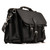 High quality professional black leather briefcase with two pickets on the front and a flap to close.