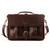 This red brown leather briefcase is 17 inches wide and has two front pockets on it.