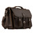 High quality dark brown leather briefcase with two front pockets and is 17 inches wide.
