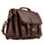 High quality 17 inch wide red brown leather briefcase with two pockets on the front and one pocket on each side.