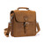 High quality tan brown leather satchel man bag from the side.