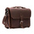 High quality red brown slim leather briefcase with a flap closure.