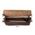 High quality interior picture of a red brown slim leather briefcase with a light tan interior suede lining.