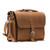 High quality tan brown leather briefcase with a flap over the front.