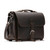 High quality dark brown slim leather briefcase with a flap over the front.