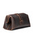 High quality dark brown leather toiletry bag on the back side.