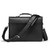 This is the back of a black slim leather briefcase for women or men.