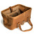 This tan brown leather doctor's leather tool bag is open and angled from the top.
