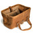 High quality this tan brown leather doctor's leather tool bag is open and angled from the top.
