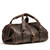 High quality this dark brown leather doctor's leather tool bag is angled.