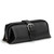 This is a black leather toiletry bag from the front angle.