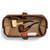 High quality red brown leather toiletry bag from the top angle full.