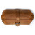 High quality tan brown leather toiletry bag from the top.