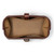 This is a dark brown leather toiletry bag from the top empty.