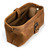 High quality tan brown leather toiletry bag from the top angled.
