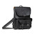 High quality black leather backpack with three pockets on the outside. The image of this backpack is the front side.