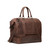 High quality side view of the double compartment leather duffle in dark coffee