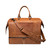 High quality front view of the double compartment leather duffle in tan