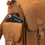 This is the light brown leather backpack with a picket behind the pocket.