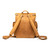 High quality back side of a tan brown leather backpack with the shoulder pads.