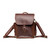 High quality red brown leather backpack from the front of the bag showing the shoulder strap.