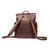 High quality red brown leather backpack back side with comfortable straps.