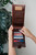 The Leather Long wallet in open view with content