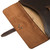 High quality the inside of the dark brown leather document holder that fits a 16" laptop. Made by Saddleback