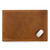 This is a tan brown leather desk pad with a laptop right in the middle of it.