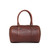 High quality front view of the everyday barrel leather purse in reddish brown