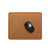 High quality light brown leather mouse pad with a mouse on it. It has stitching around the edges and neoprene in the middle.