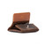 This is a dark brown leather coin purse open.
