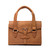 High quality front view of the double handle leather purse in light brown