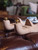 High quality wooden shoe trees rear view showing brass knobs and hinges - Saddleback Leather