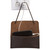 High quality dark brown leather wallet bag wide open and hanging with an iPhone charging.