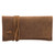 High quality tan brown leather wallet bag with a wrap around it to close it from the front.