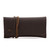 This is a dark brown leather wallet bag with a wrap around it to close it from the front.