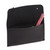 High quality black leather wallet bag wide open with a pen.