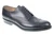 High quality black full grain leather wing tip shoe three-quarter profile showing wing tip detailing - Saddleback Leather