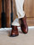 High quality dark oak full grain leather toe cap shoes front standing view showing symmetry and toe shape - Saddleback Leather